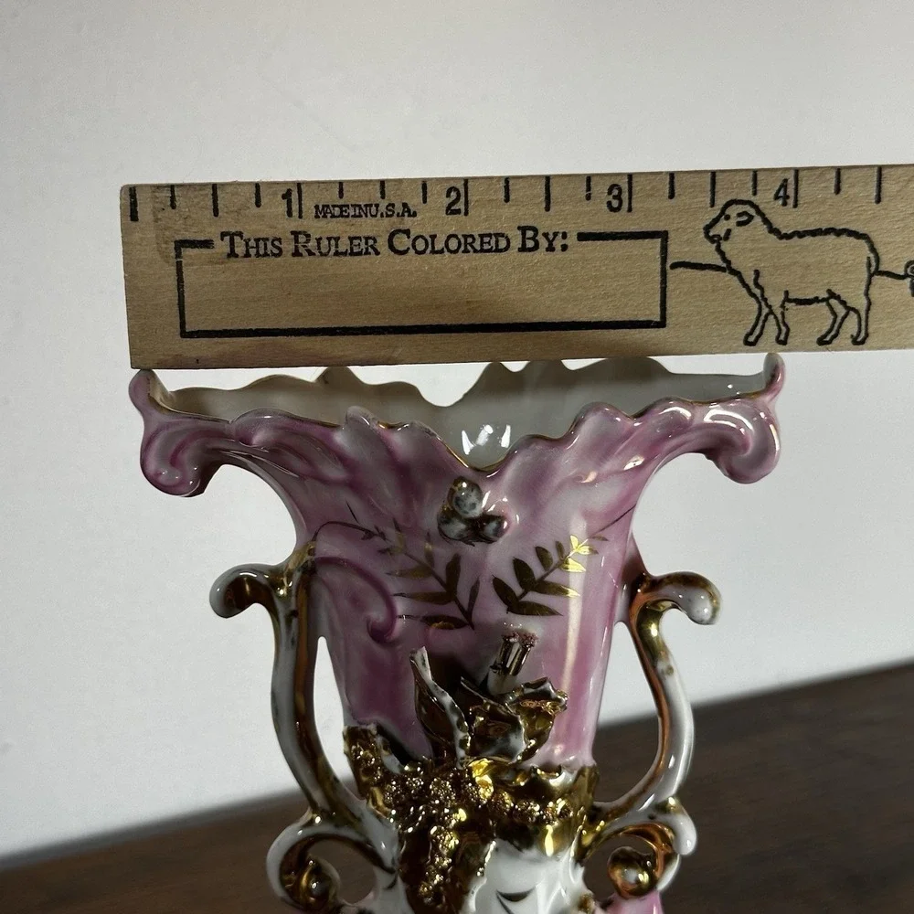 Victorian Porcelain‎ Vase Pink & Gold Rococo Applied flower Cottagecore